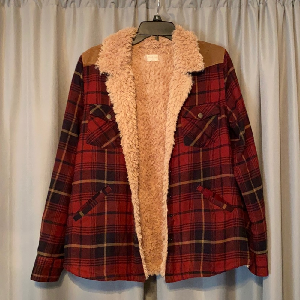 Altar’d State (size M) fuzzy red plaid jacket